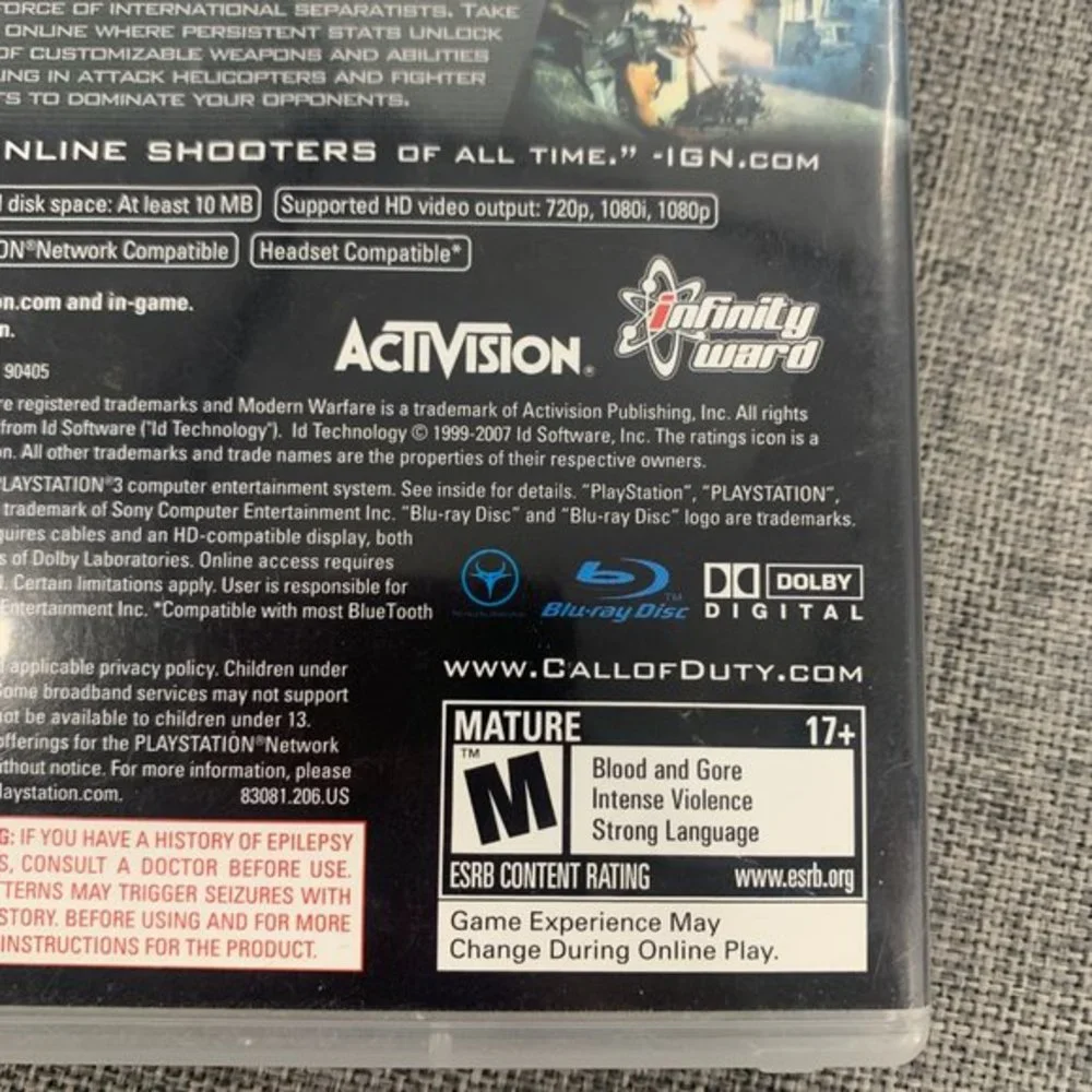 PS3 Call of Duty‎ 4 Modern Warfare Mature 17+ Playstation 3